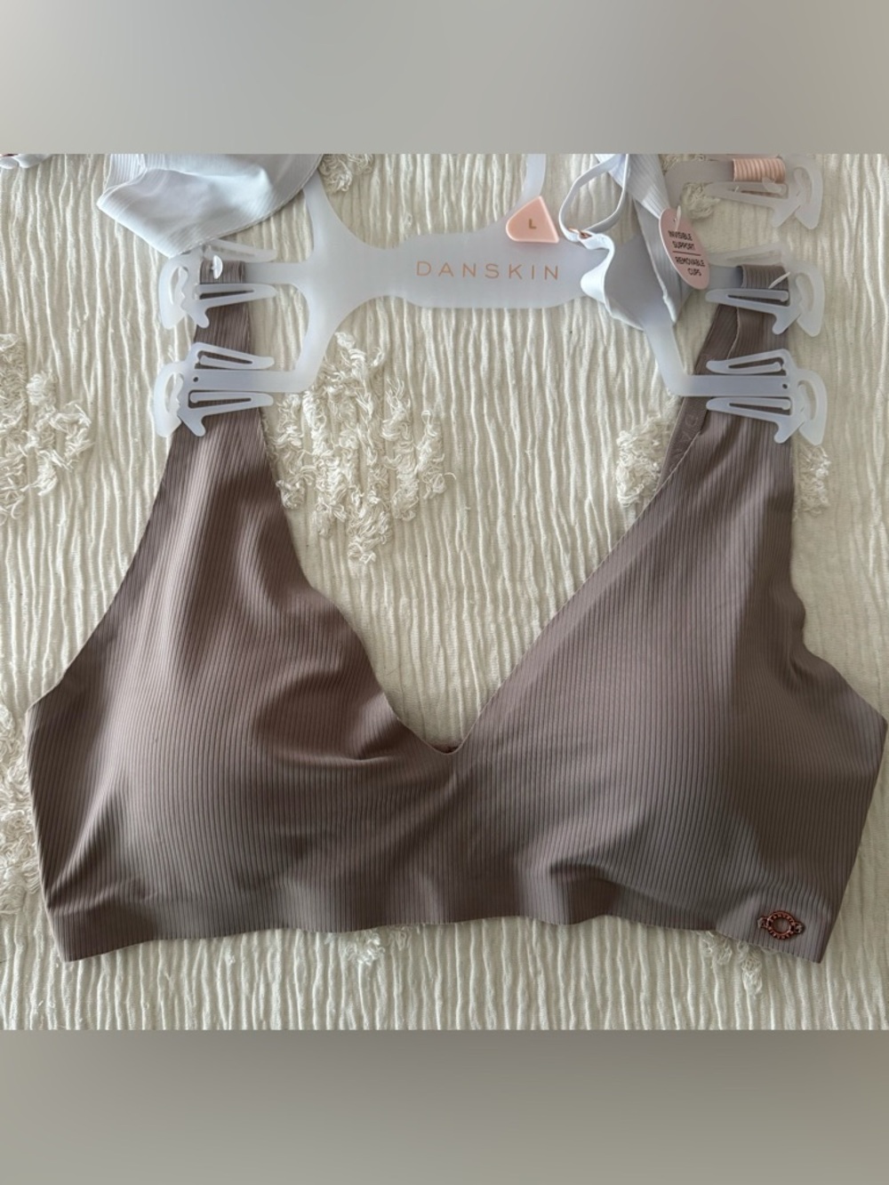 [NWT] Danskin Ribbed Seamless Bralette Trio in Blue-Gray, Taupe, Blush (L) - Picture 4 of 7